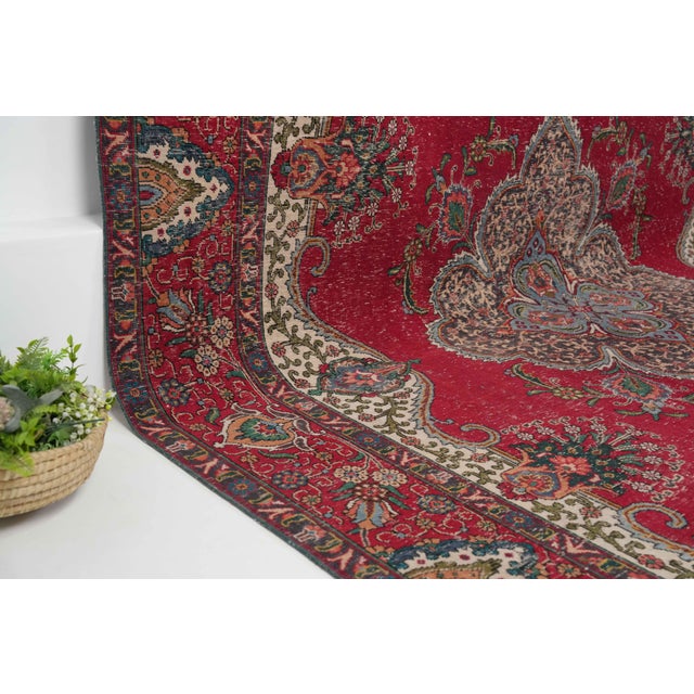 1970s Vintage Persian Handmade Wool 10x13 Red Area Rug For Sale - Image 4 of 11