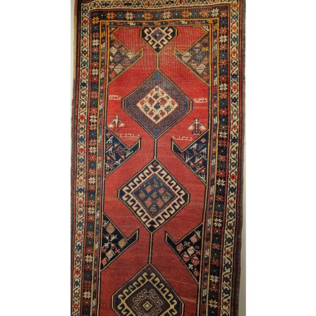 Early 20th Century Antique Persian Kurdish Bidjar Runner, Handwoven Geometric Pattern, Terracotta & Navy, 3’ X 13’ For Sale - Image 5 of 18