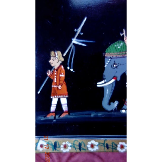 1950s Caliph on Elephant, Handpainted Lacquered Wood Lidded Box For Sale - Image 4 of 9