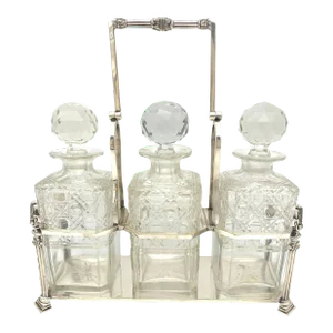 Antique English Silverplated Neoclassical Three Cut Glass Decanter/ Tauntless