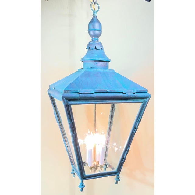 1920s Antique Restored Street Light Converted to Hanging Lantern / Foyer Chandelier For Sale - Image 5 of 15