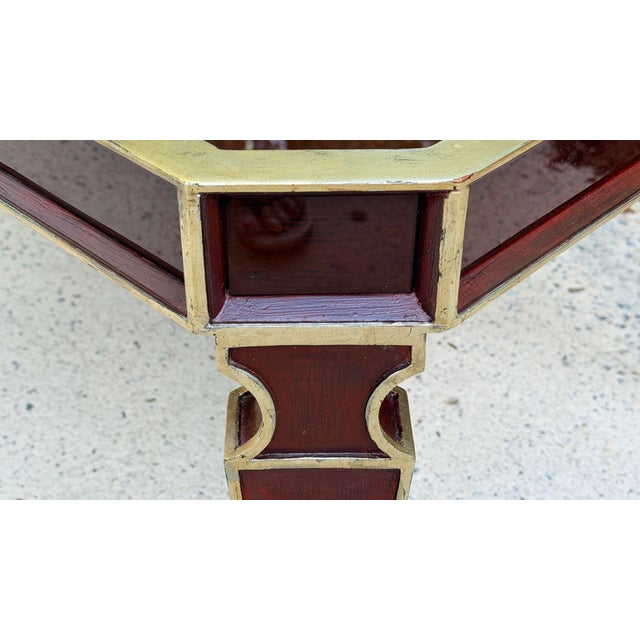 Burgundy Vintage Art Deco Style Deep Burgandy Lacquered Coffee Table With Gold Accents For Sale - Image 8 of 12