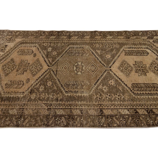 1960s 1960s Vintage Distressed Brown Geometric Wool Rug For Sale - Image 5 of 7