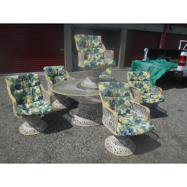 I have a beautiful vintage 1960's 7 piece spun fiberglass sunroom set in white finish by Russell Woodard. This set is in...
