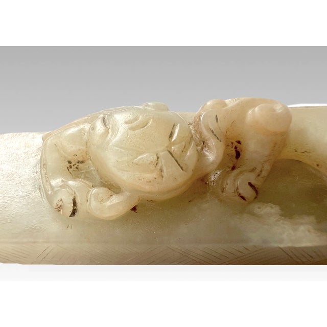 Antique Chinese Jade Sleeping Dragon (Chilong) Scholars Scroll Weight, Inscribed For Sale - Image 12 of 14