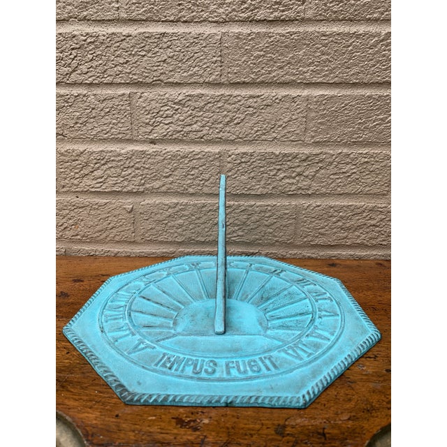 French Country Antique Style Verdigris Sundial "Tempus Fugit" – Neoclassical Garden Accent For Sale - Image 3 of 7