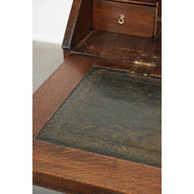 Antique English Oak Secretaire with Leather Top, 1700s For Sale - Image 10 of 16