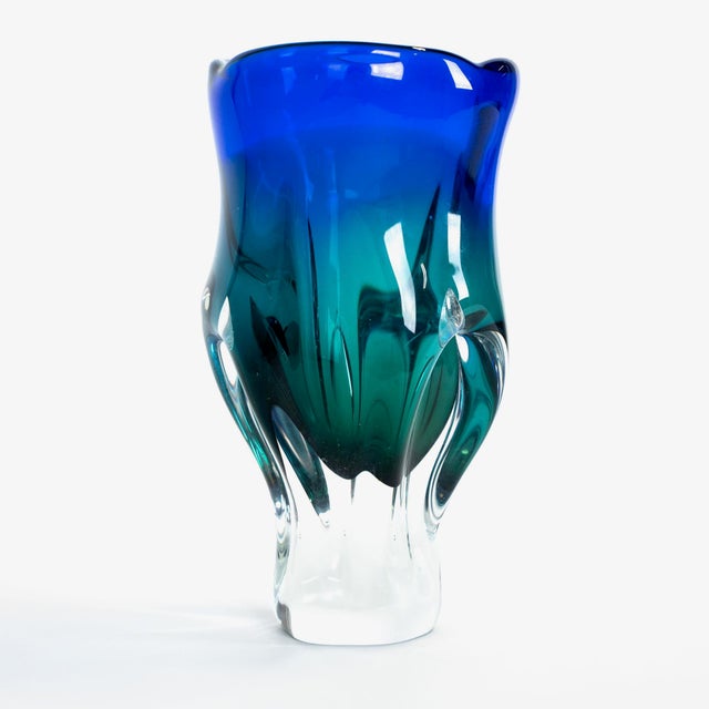 Glass 1960s European Art Glass Green-Blue Vase For Sale - Image 7 of 9