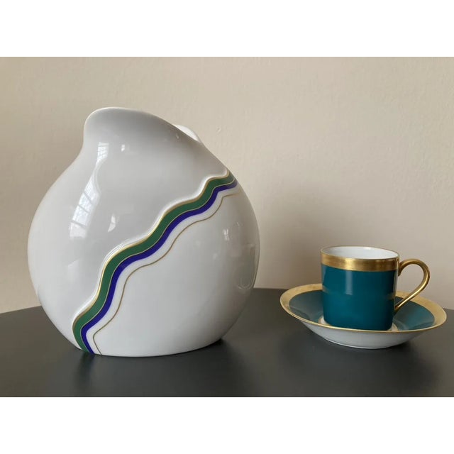Green Geometric Undulation German White Porcelain Vase by Kaiser, Signed For Sale - Image 8 of 12