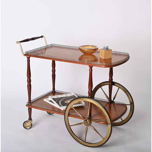 Mid-Century Italian Mahogany and Brass Serving Bar Cart, 1960s For Sale - Image 13 of 18