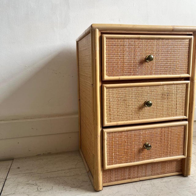 Mid-Century Rattan 3 Drawer Bedside Table, 1970s For Sale - Image 10 of 12