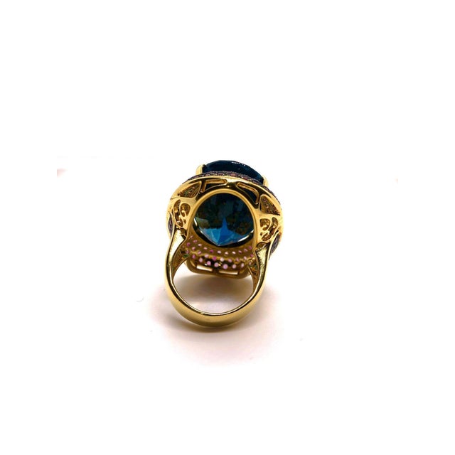 Late 20th Century Bochic “Orient” Vintage London Blue Topaz & Rhodolite Ring Set In 18 K Gold & Silver For Sale - Image 5 of 11