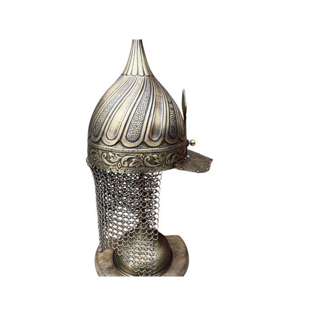 Gothic Hand Carved Heavy Brass Fluted Helmet For Sale - Image 3 of 14