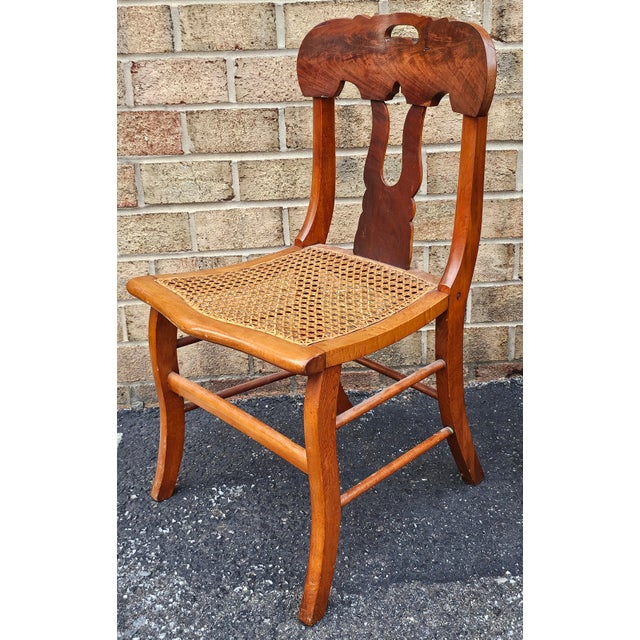 Wood Early 20th Century Pair Federal Style Mahogany and Maple With Cane Seat Side Chairs For Sale - Image 7 of 11