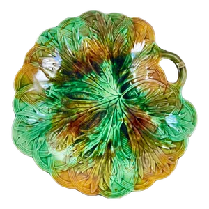 Josiah Wedgwood Majolica Multi-Color Leaf on Basket Handled Platter