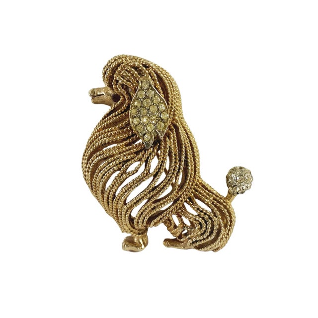Mid-Century Modern Vintage Signed Capri Goldtone/Rhinestone Poodle Brooch/Pin Fabulous 1.75" H For Sale - Image 3 of 6