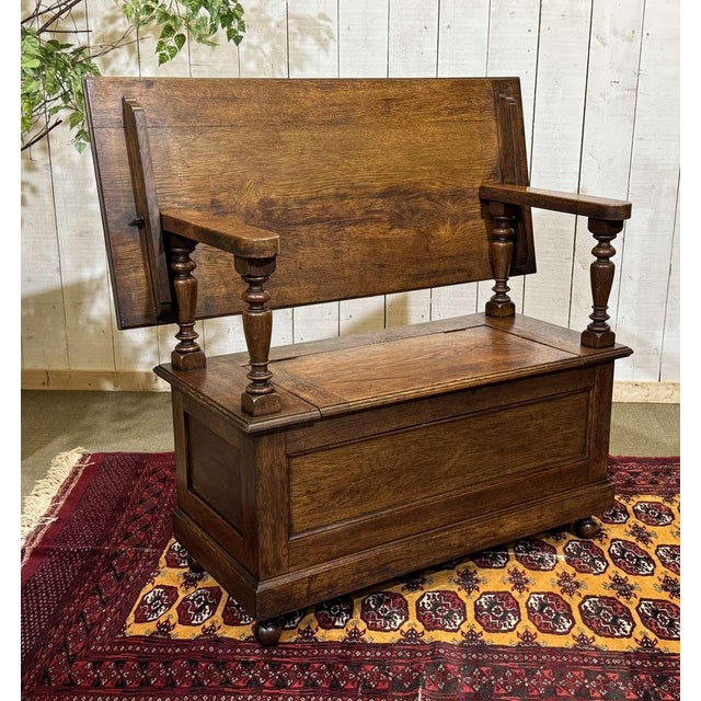 English Oak Storage Bench, 1930s For Sale - Image 16 of 16