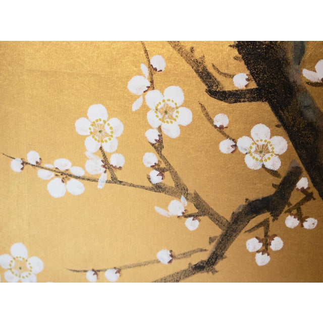 Wood "Sakura", C. 1960s Showa Era Japanese Painted Byobu Screen For Sale - Image 7 of 18