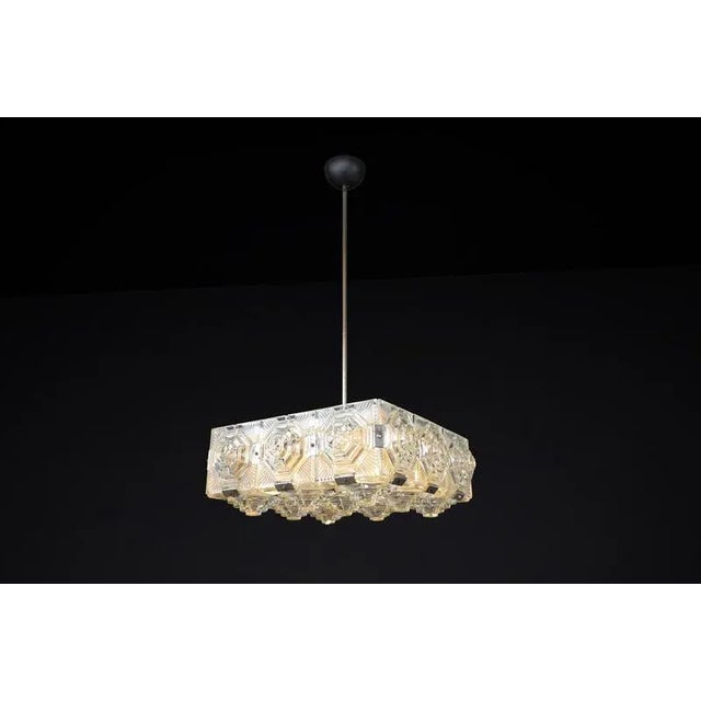 1970s Mid-Century Bohemian Modern Glass & Chrome Chandelier, Czechoslovakia, 1970s For Sale - Image 5 of 10
