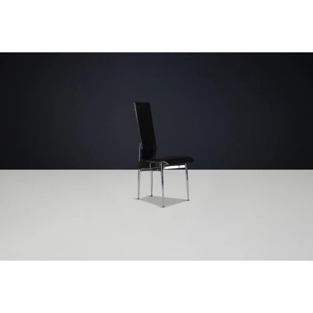 1990s Mid-Century Modern Leather Dining Chairs attributed to Giancarlo Vegni for Fasem, 1990s, Set of 4 For Sale - Image 5 of 9