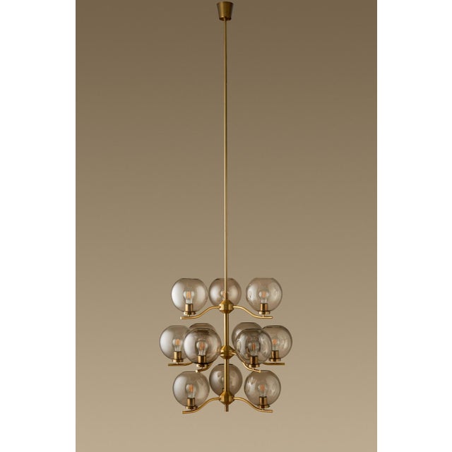 Large Brass Chandeliers attributed to Holger Johansson, Sweden, 1970s, Set of 4 For Sale - Image 3 of 9