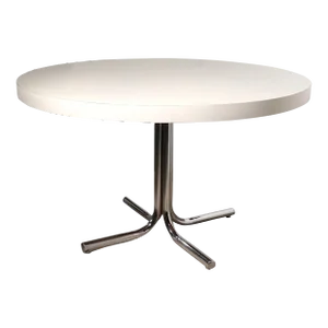 Large Round Chrome Base and White Formica Dining, Kitchen Table Ca. 1970's