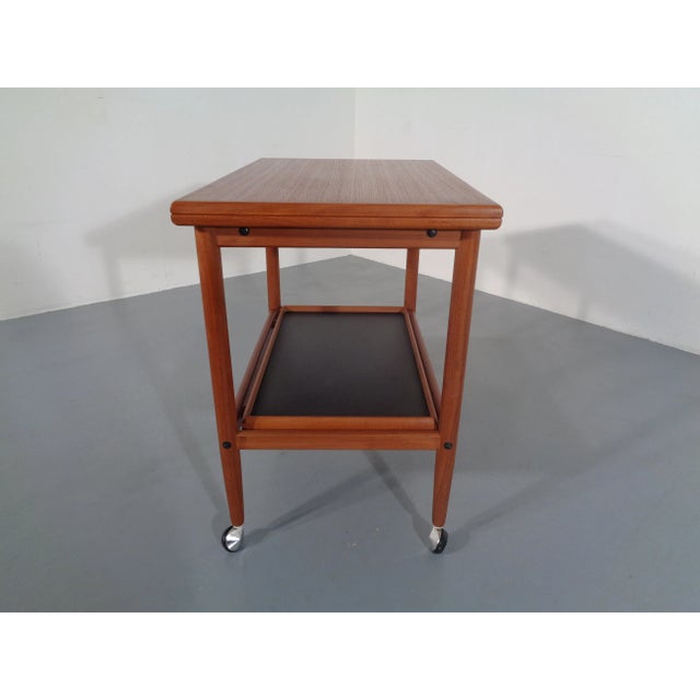 Black Teak Flip-Flop Expandable Cart with Removable Tray by Grete Jalk, 1960s For Sale - Image 8 of 17