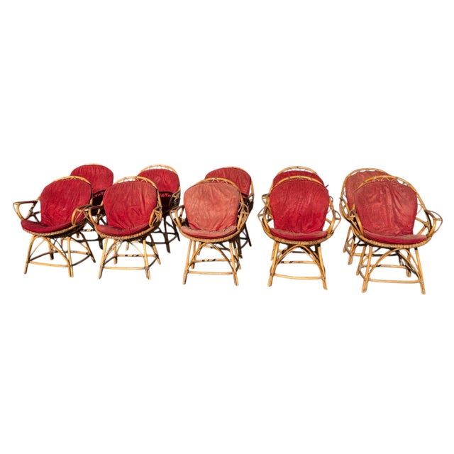 Vintage Rattan Armchairs, 1960s, France, Set of 10 For Sale - Image 12 of 18