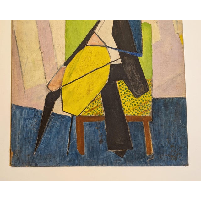 Mid-Century Modern Mid-Century Synthetic Cubist Cellist Musician Portrait Oil Painting on Canvas For Sale - Image 3 of 4