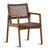 Teak frame dining arm chair with mocha brown woven synthetic wicker back and seat. Perfect for outdoor or indoor spaces....