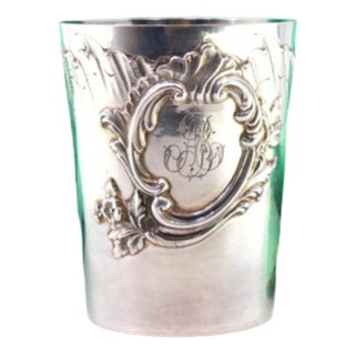 Silver Evening Glass with Reliefs and Monogram Card For Sale