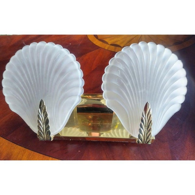Vintage 2 Light Small Coastal Glass Clam Shell Bathroom Vanity Light Fixture Wall Sconce For Sale In Columbus - Image 6 of 7