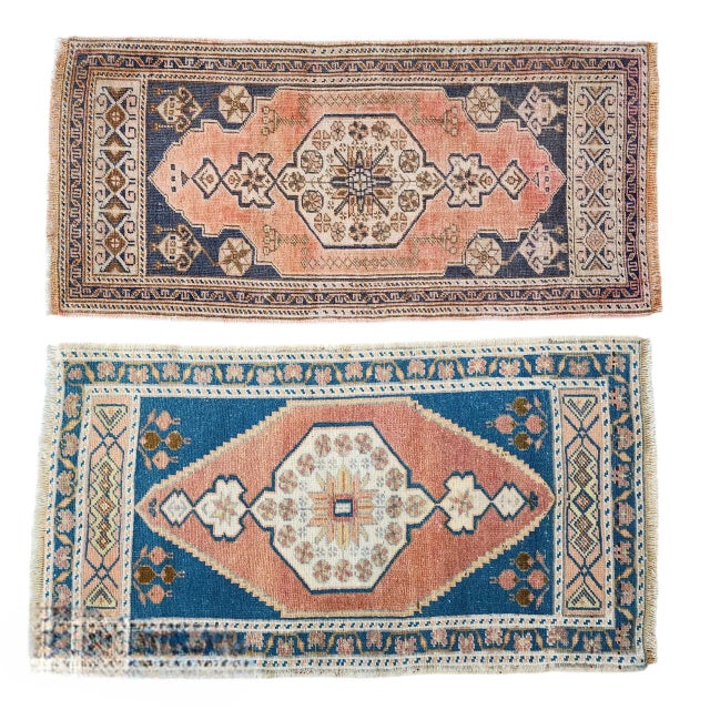 Muted Color Turkish Small Area Rugs - A Pair 1'8'' X 3'6'' - 1'11'' X 3'6'' 20" x 43" / 52 x 108 Cm - 23" x 42" / 58 x 106...