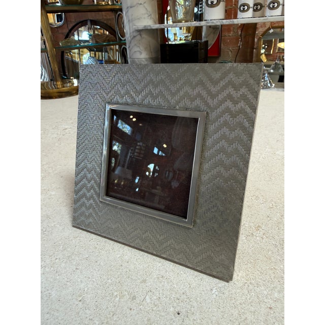 Modern Vintage Silver-Tone Textured Picture Frame For Sale - Image 3 of 7