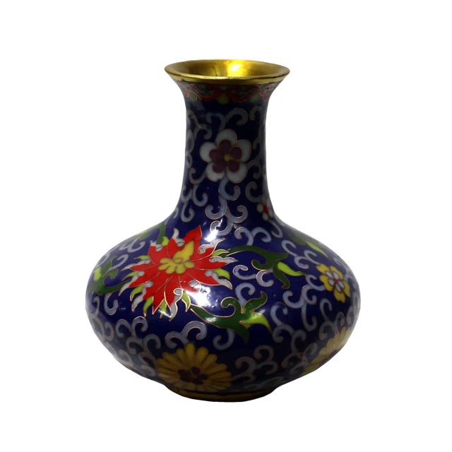 Chinese Metal Purple Blue Enamel Cloisonne Vase Shape Figure For Sale In San Francisco - Image 6 of 6