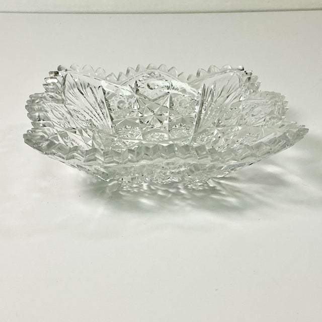 American Late 1800s Antique Boho Chic Hollywood Regency American Brilliant Cut Glass Square Serving Dish For Sale - Image 3 of 10