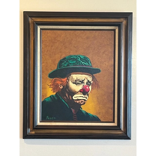 Vintage John Peers Original Oil Painting Mid Century Modern Sad Hobo Clown For Sale In San Francisco - Image 6 of 6