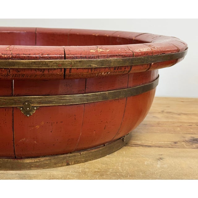 Large 19th C Brass Trimmed Red Barrel Bowl For Sale In Kansas City - Image 6 of 12