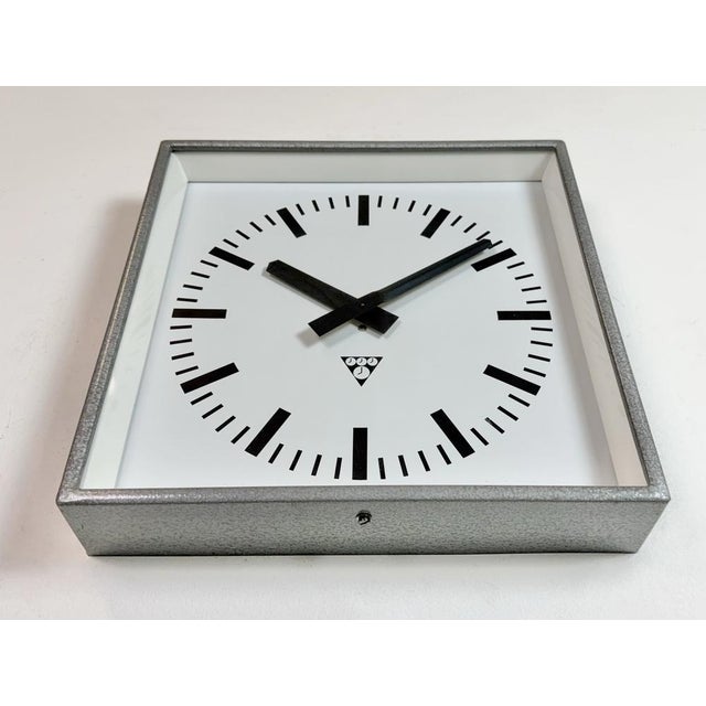 Industrial Grey Square Wall Clock from Pragotron, 1980s For Sale - Image 6 of 17