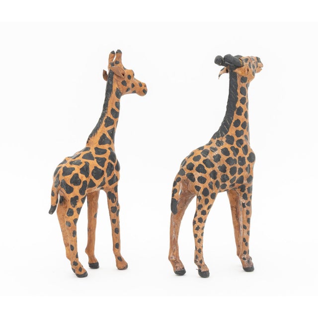 Glass Standing Giraffe Painted Leather Sculptures, 2 For Sale - Image 7 of 8