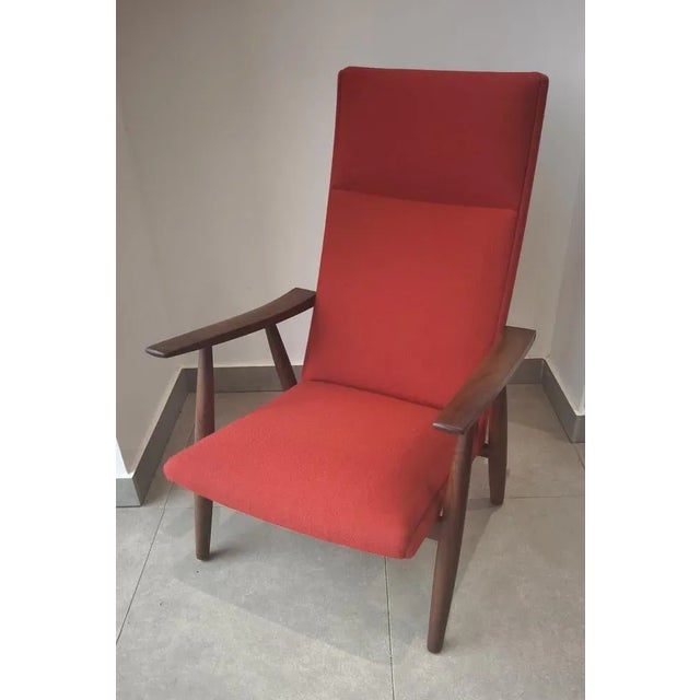 Set of Danish Teak GE260 Armchair and Ottoman with Red Fabric by H.Wegner for Getama, 1960s For Sale - Image 4 of 9