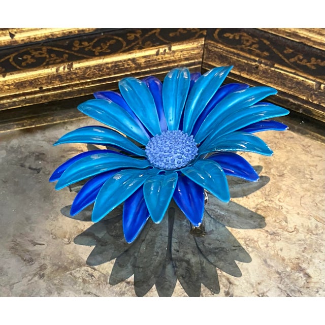 1960s 1960s Vintage Enamel Flower Pins in Shades of Blue - 3 Pieces For Sale - Image 5 of 7