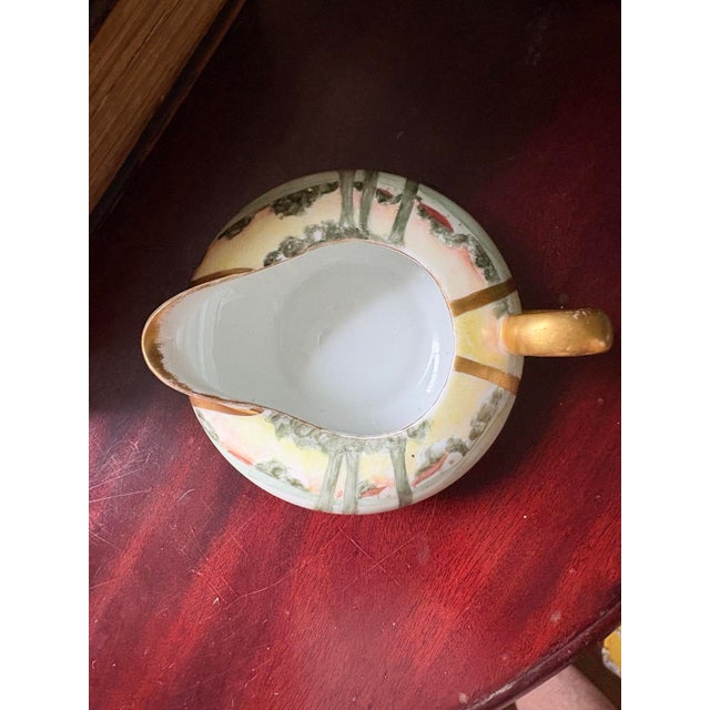 Early 20th Century French La Seynie Limoges Hand Painted Landscape Creamer and Sugar Bowl Set Signed Ramsay For Sale In Greenville, SC - Image 6 of 10