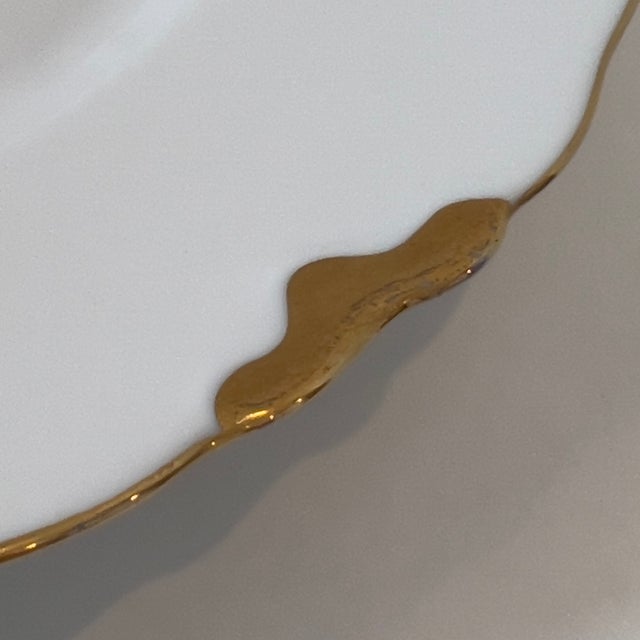 White 1930's H & C Heinrich Bavaria Scalloped Gold Trim White Porcelain Dinner Plate For Sale - Image 8 of 8