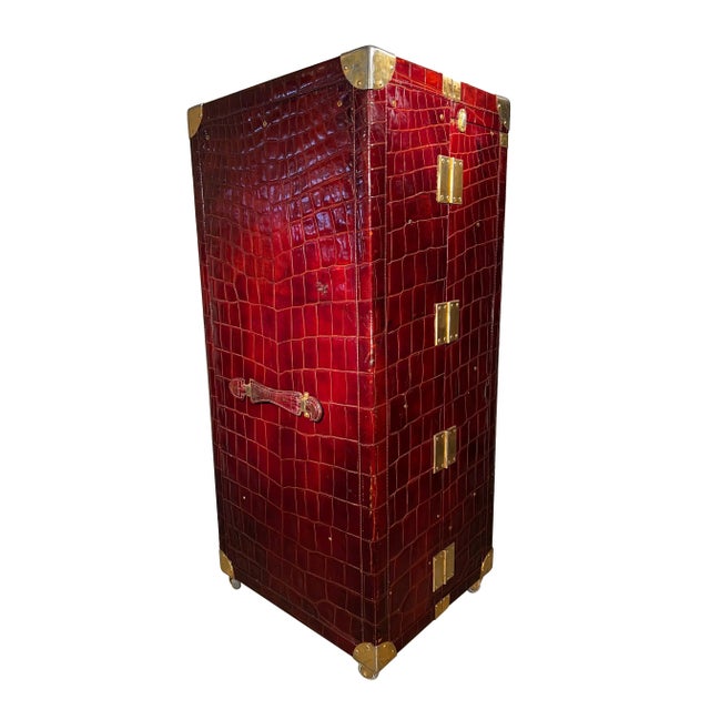 Metal 20th Century Large Exotic Embossed Leather Vertical Valet Wardrobe Trunk For Sale - Image 7 of 12