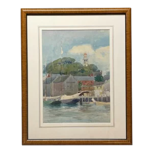 Original John K Thurston 'gloucester Harbor' Sailboats at Dock Painting - Listed