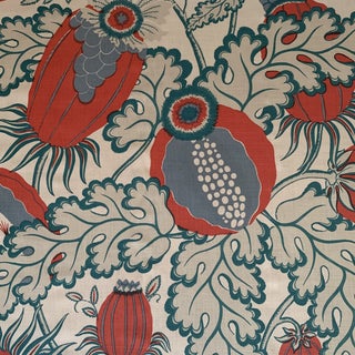 English Christopher Farr Cloth Carnival Handprinted Linen Fabric- 2 Yards For Sale