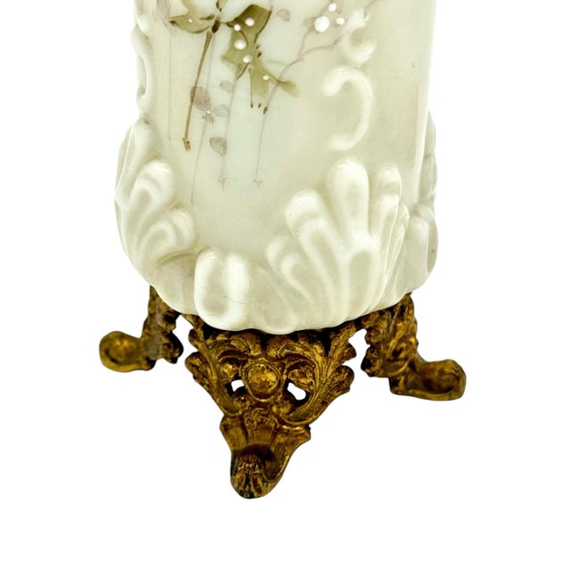 Victorian Antique Victorian C. F. Monroe Wave Crest Fine Vase Gilt Metal Footed Base For Sale - Image 3 of 6