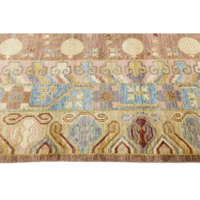 12 X 20 Brown Contemporary Khotan Style Wool Rug With Allover Design For Sale - Image 9 of 9