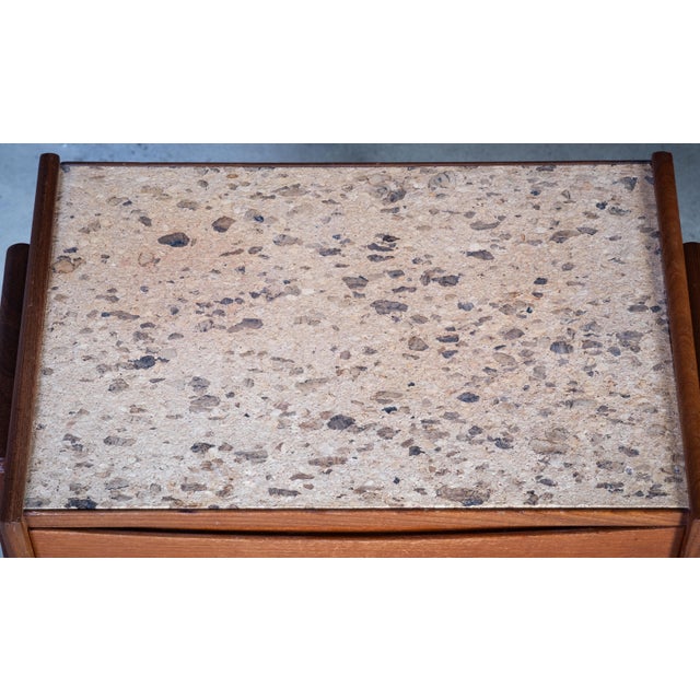 Tan Danish Teak Bedside Tables with Cork Top by Ølholm Møbelfabrik, 1960s, Set of 2 For Sale - Image 8 of 9